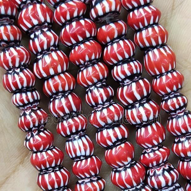 Nepal Style Red Lampwork Glass Rondelle Chevron Beads