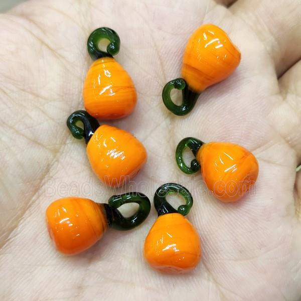 Orange Lampwork Glass Pumpkin Pendant