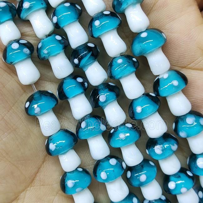 Teal Lampwork Mushroom Beads