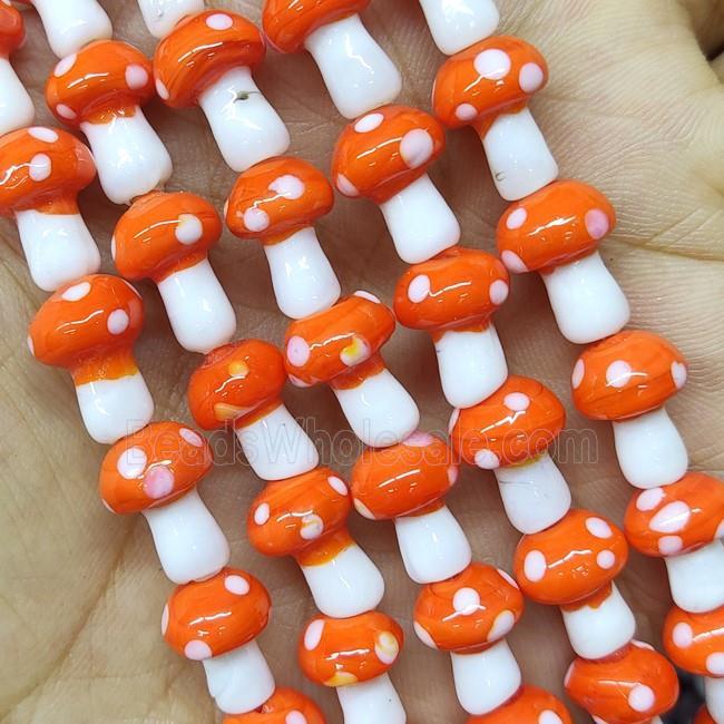 Orange Lampwork Mushroom Beads