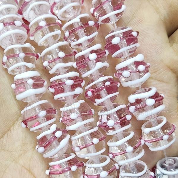 Round Lampwork Glass Beads Pink Line