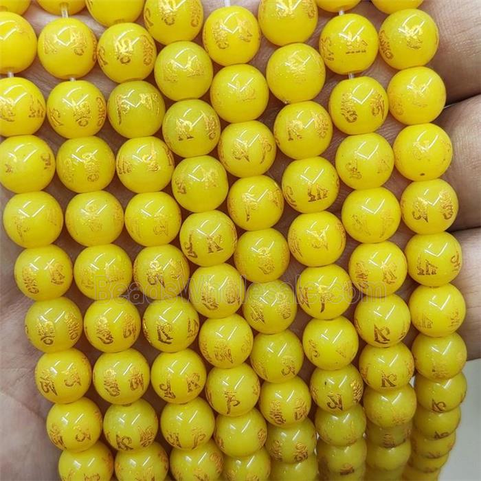 Yellow Glass Beads Round Buddhist