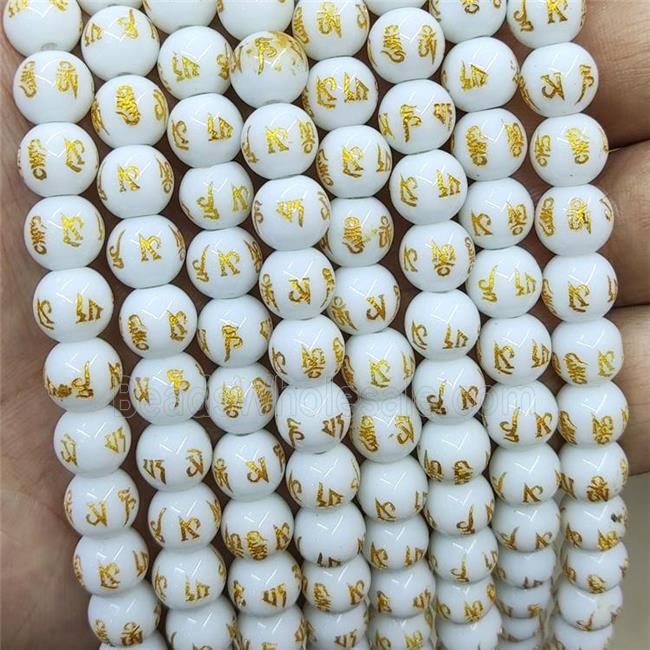 White Glass Beads Round Buddhist