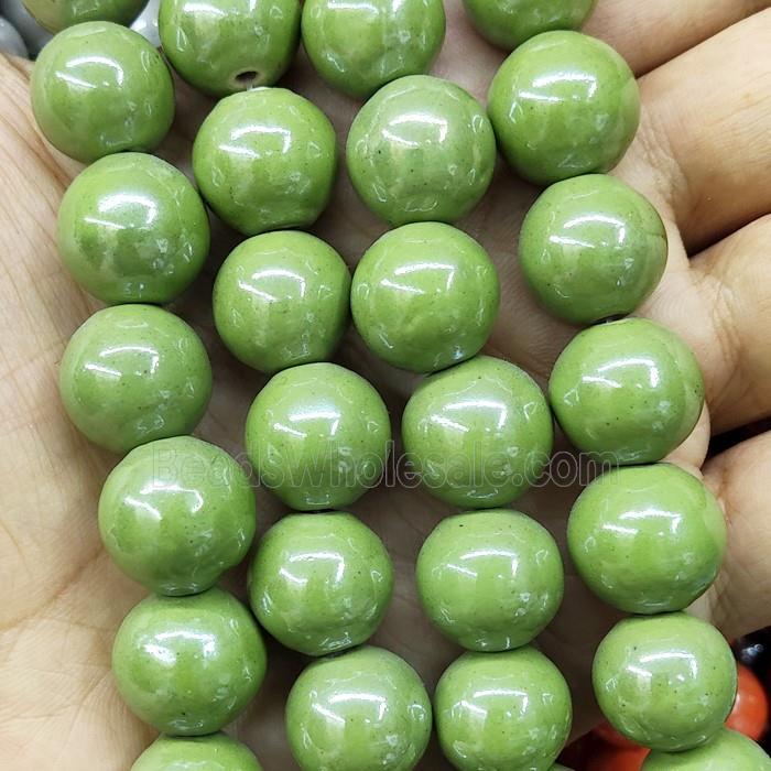Green Porcelain Beads Smooth Round