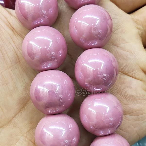 Pink Porcelain Beads Smooth Round