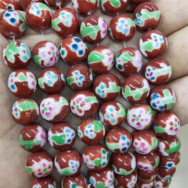 Porcelain Beads Multicolor Red Smooth Round