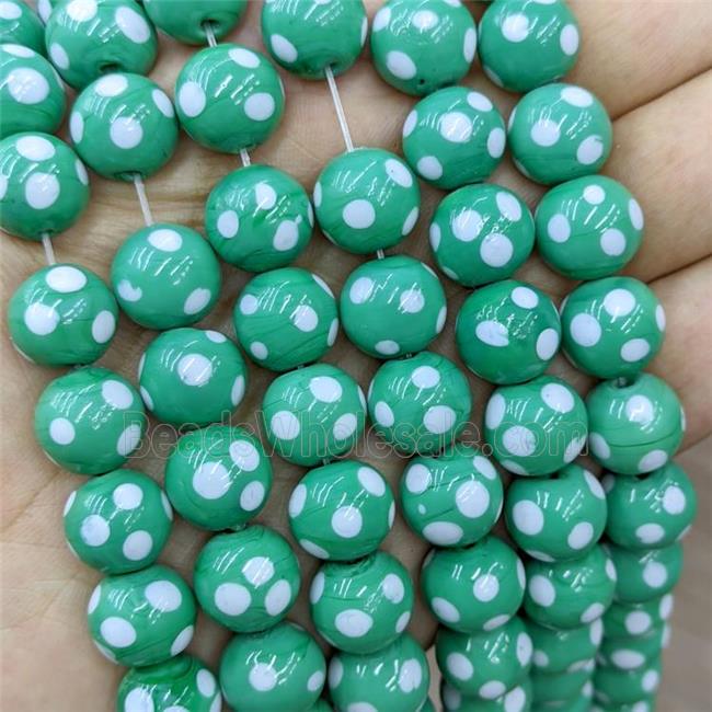 Green Lampwork Glass Beads Spot Smooth Round