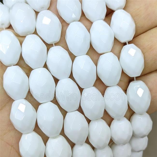 White Porcelain Beads Faceted Rice