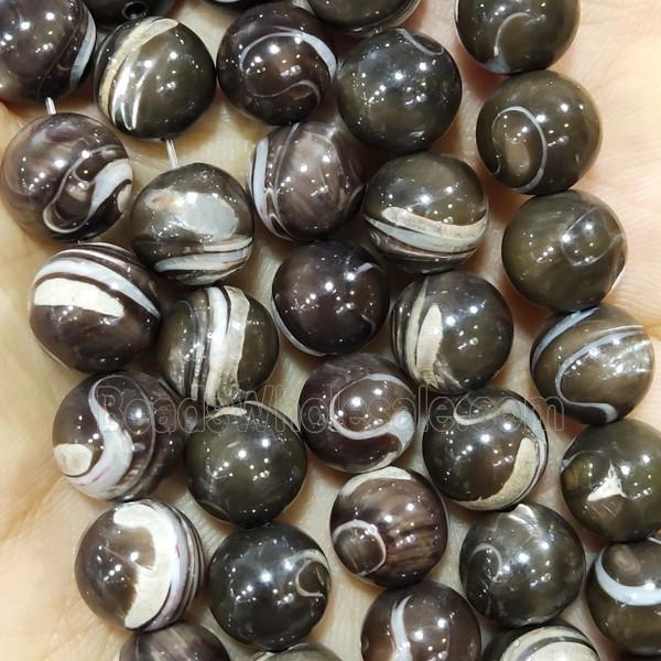 Natural Sea Shell Beads Smooth Round Coffee Dye