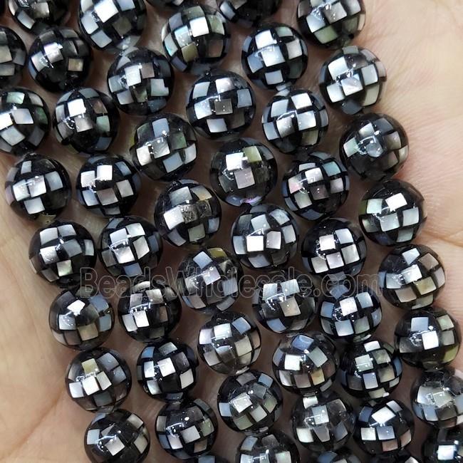Round MOP Shell Beads Black Faceted