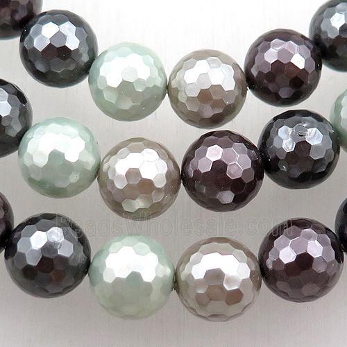 pearlized shell beads, faceted round, mixed color