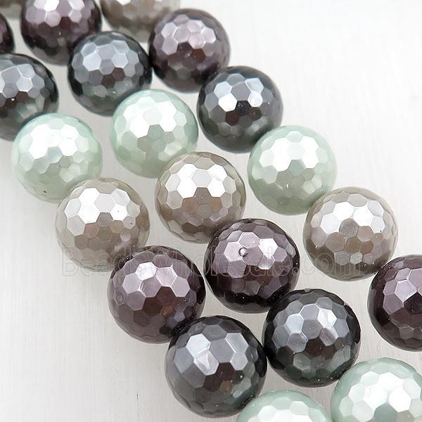 pearlized shell beads, faceted round, mixed color
