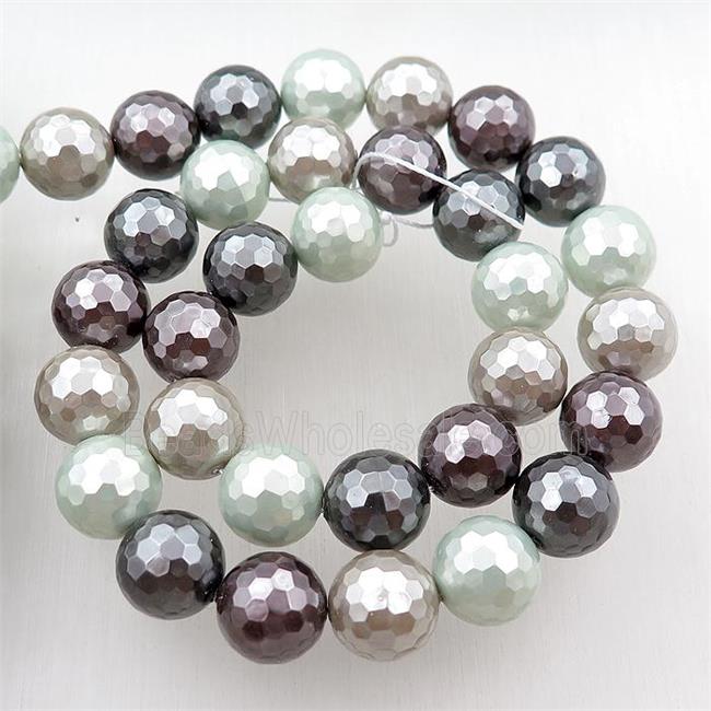 pearlized shell beads, faceted round, mixed color