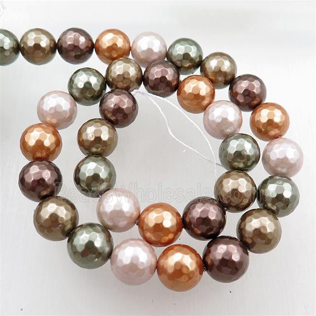 pearlized shell beads, faceted round, mixed color