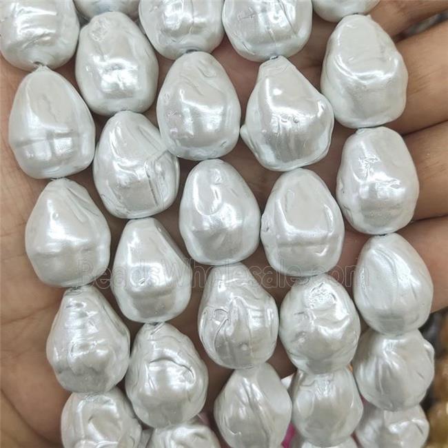 Baroque Style Pearlized Shell Teardrop Beads White