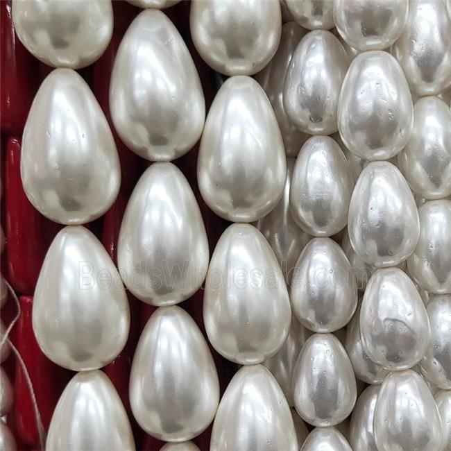Cream White Pearlized Shell Teardrop Beads