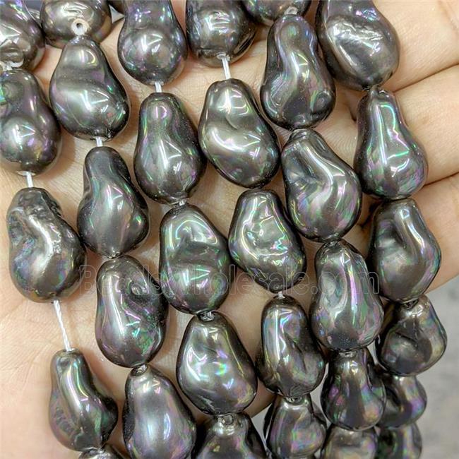Baroque Style Pearlized Shell Beads Freeform Chocolate Dye AB-Color Electroplated