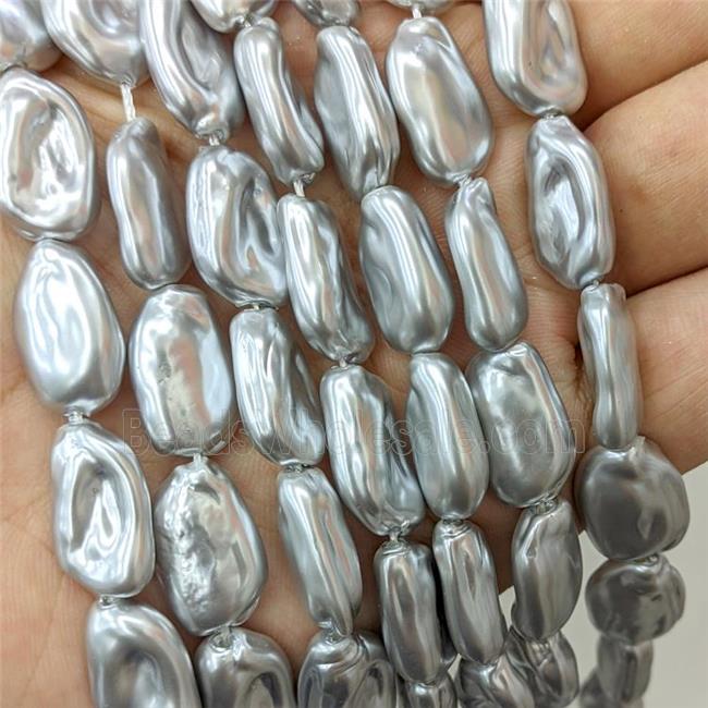 Baroque Style Pearlized Shell Freeform Beads Silvergray