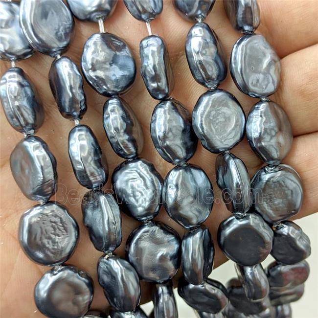 Baroque Style Pearlized Shell Coin Beads Darkgray
