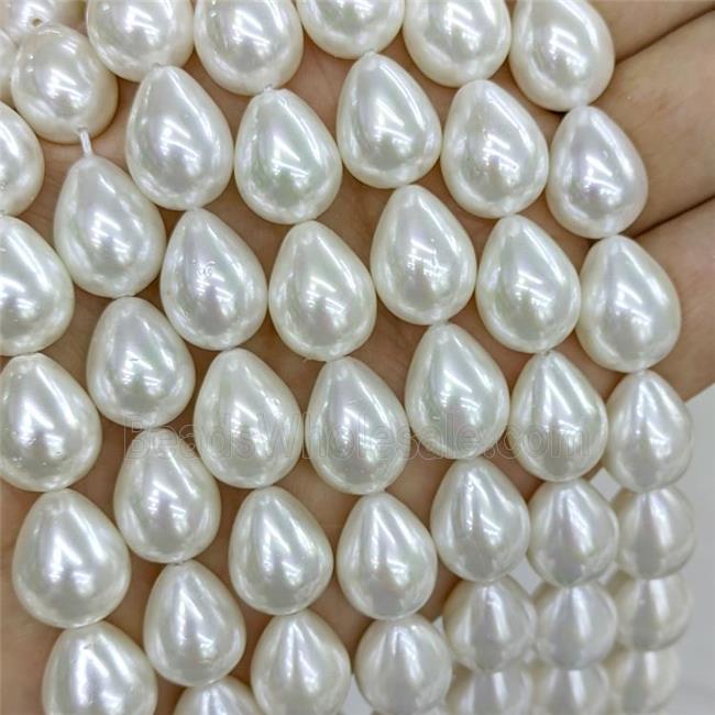 White Pearlized Shell Teardrop Beads Dye