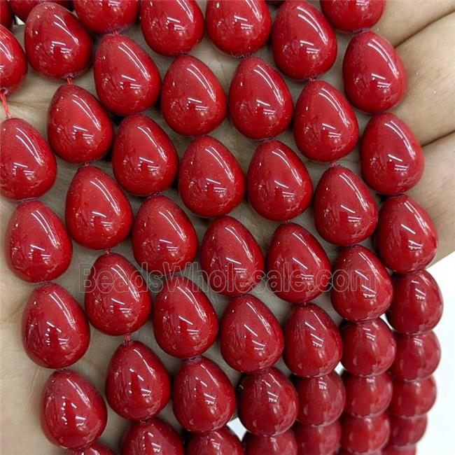 Pearlized Shell Teardrop Beads Red Dye