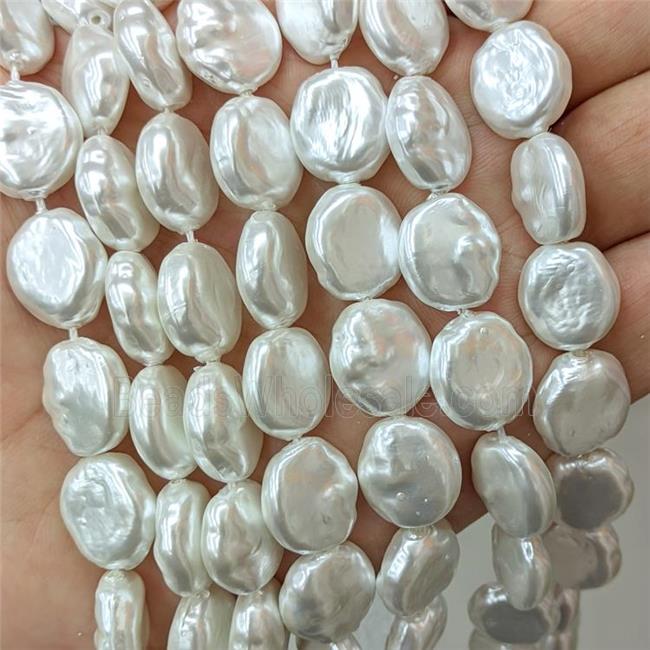 Baroque Style White Pearlized Shell Coin Beads