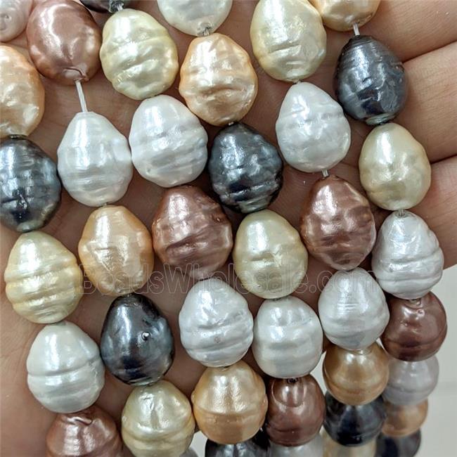 Baroque Style Pearlized Shell Barrel Beads Screw Mixed Color Dye