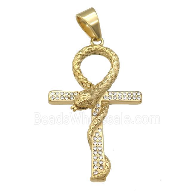 stainless steel snake cross pendant, gold plated