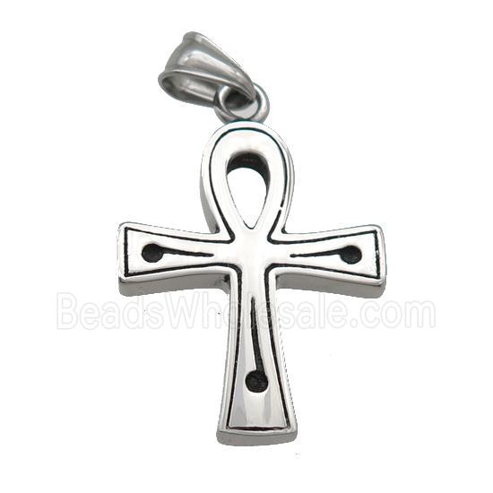 stainless steel cross pendant, antique silver