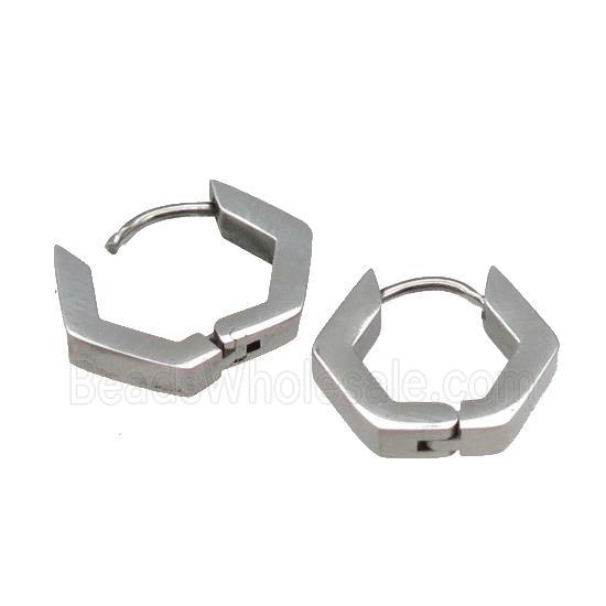 stainless steel Latchback Earring, hexagon, platinum plated
