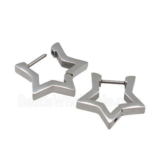 stainless steel Latchback Earring, star, platinum plated
