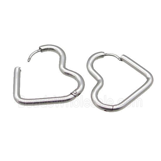 stainless steel Latchback Earring, heart, platinum plated