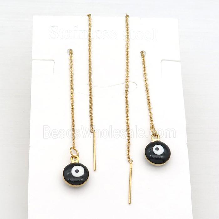 stainless steel Wire Earring with black enamel Evil Eye, gold plated