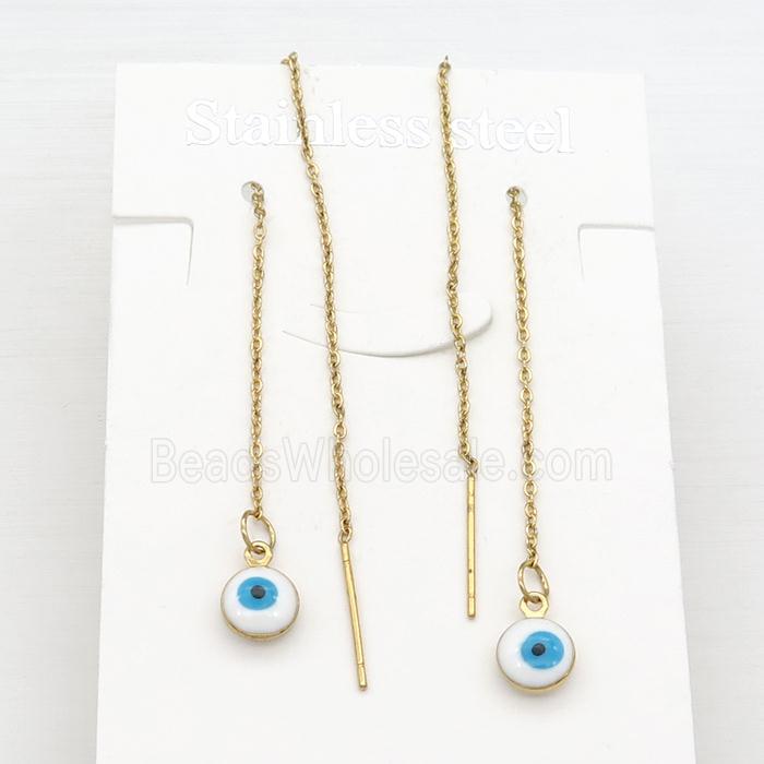 stainless steel Wire Earring with white enamel Evil Eye, gold plated