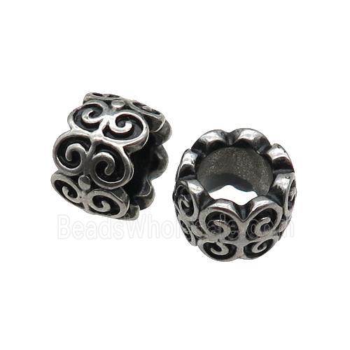 Stainless Steel tube Beads, large hole, antique silver