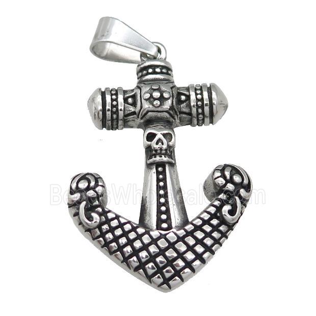 Stainless Steel anchor pendant skull antique silver