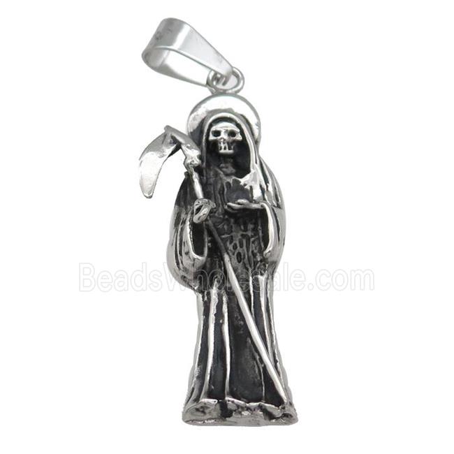 Stainless Steel skull charm pendant Grim Reaper antique silver