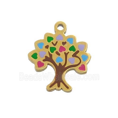 Stainless Steel Tree Pendant Multicolor Enamel Gold Plated