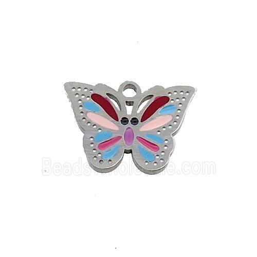 Raw Stainless Steel Butterfly Pendant Multicolor Enamel