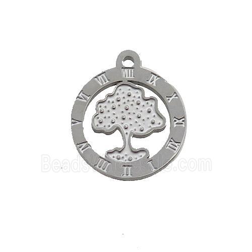 Raw Stainless Steel Circle Tree Pendant