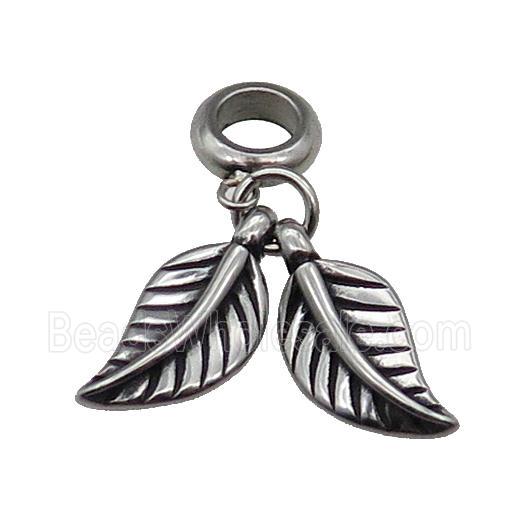 Stainless Steel Leaf Charm Pendant Antique Silver