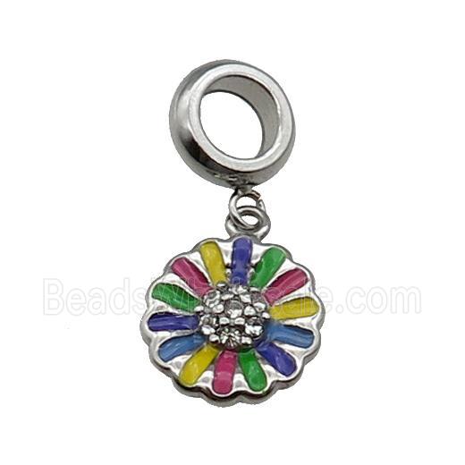 Stainless Steel Flower Charm Pendant Enamel Antique Silver