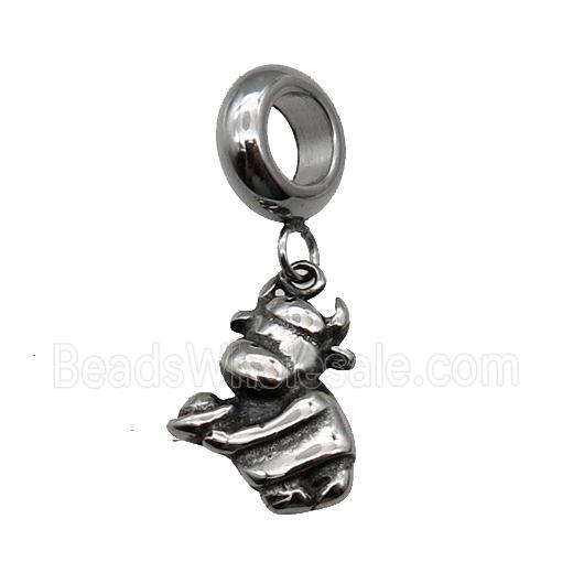 Stainless Steel Ox Pendant Antique Silver