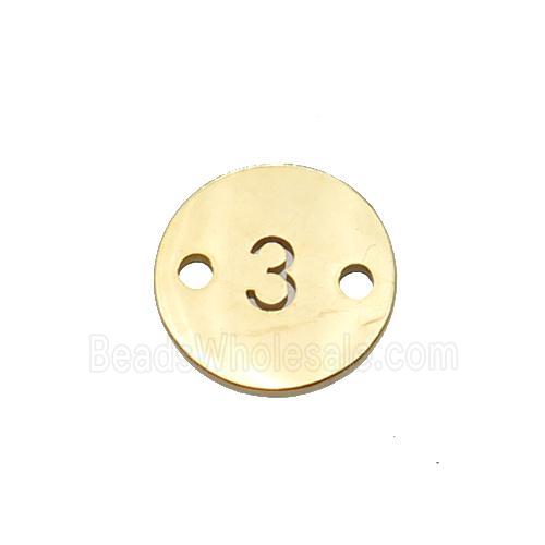 Stainless Steel Circle Number3 Connector Gold Plated