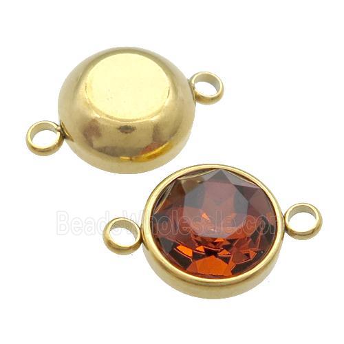 Stainless Steel Button Connector Pave Red Crystal Gold Plated