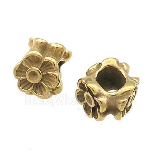 Stainless Steel Flower European Beads Large Hole Gold Plated