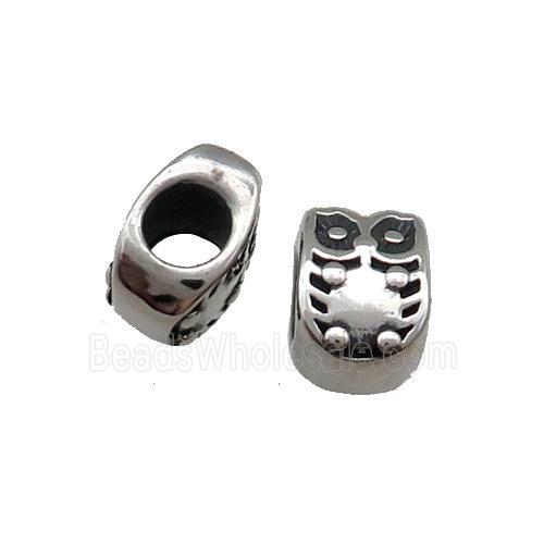 Stainless Steel Owl Beads Large Hole Antique Silver
