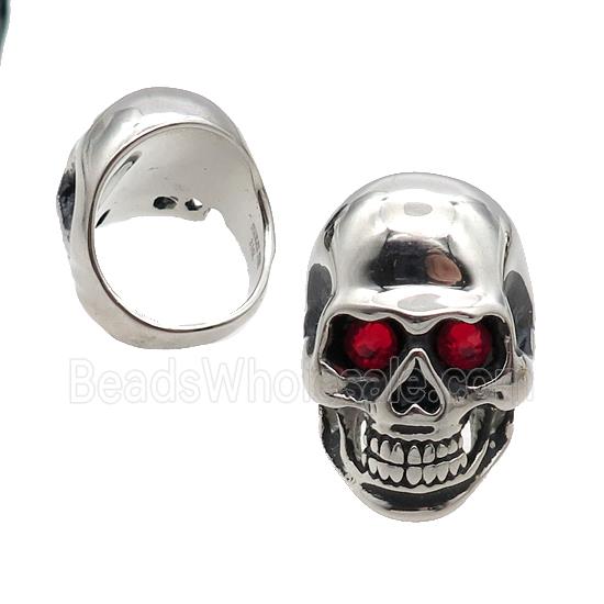 Stainless Steel Skull Ring Pave Rhinestone Antique Silver