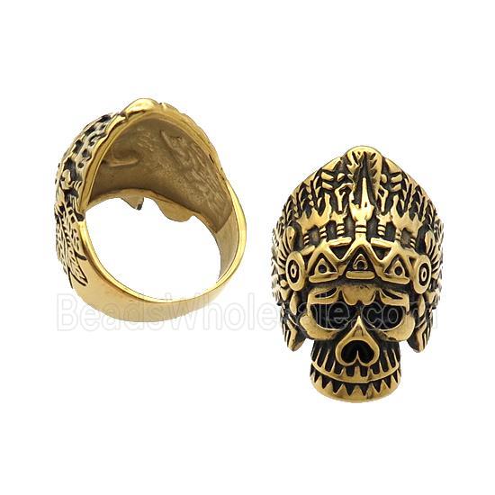 Stainless Steel Skull Ring Antique Gold