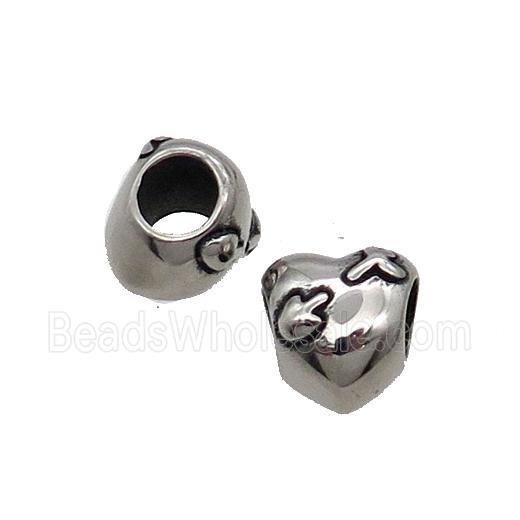 Stainless Steel Heart Beads Large Hole Antique Silver